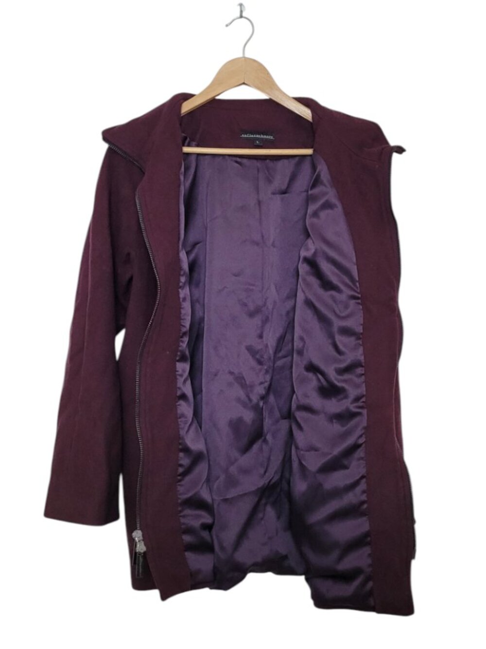 Sofia Cashmere Burgundy Wool Blend Stand Collar Short Coat Size L - Picture 9 of 10